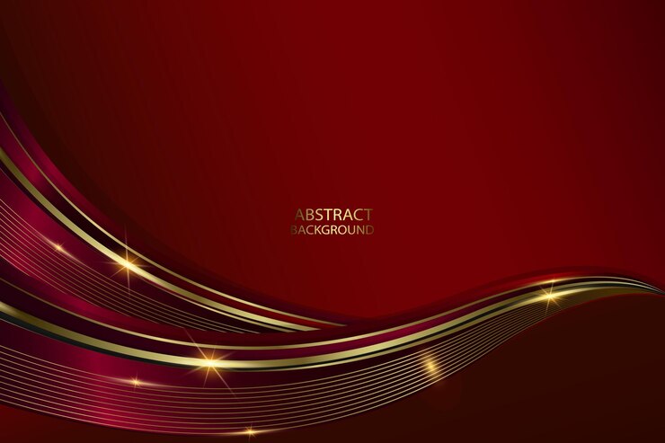 Elegante fondo rojo abstracto con líneas metálicas doradas
