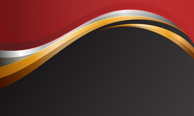 Elegante fondo rojo negro 3D con líneas dinámicas doradas curvas