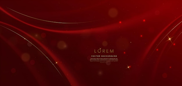 Elegante fondo rojo con ondas doradas y brillo
