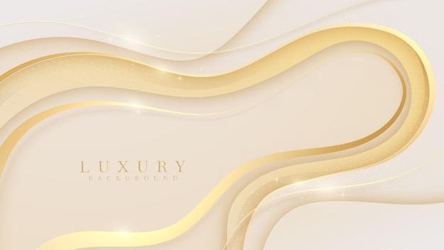 Elegante fondo de tono crema con elementos dorados de línea. Concepto moderno 3d de estilo de corte de papel de lujo realista. ilustración vectorial para el diseño.