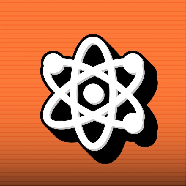 El elegante icono de átomo en blanco y negro con fondo naranja personalizable