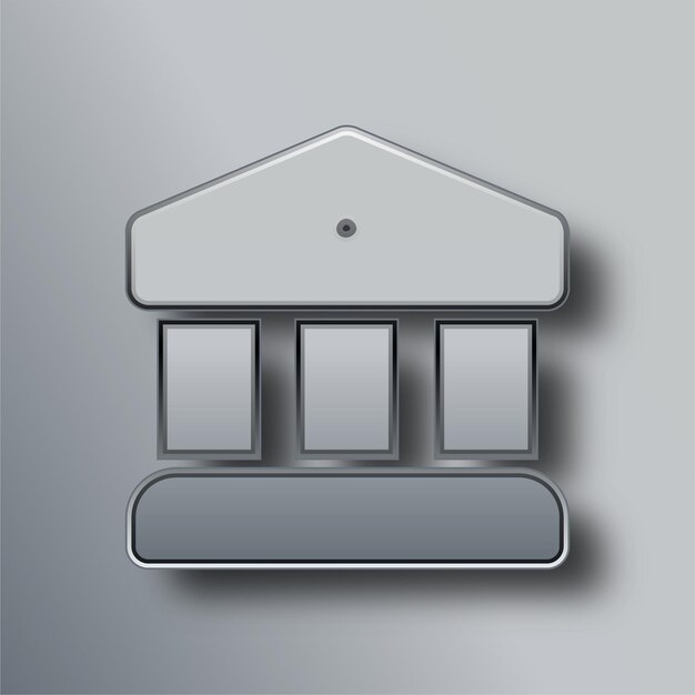 El elegante icono de banco de metal plateado con fondo gris