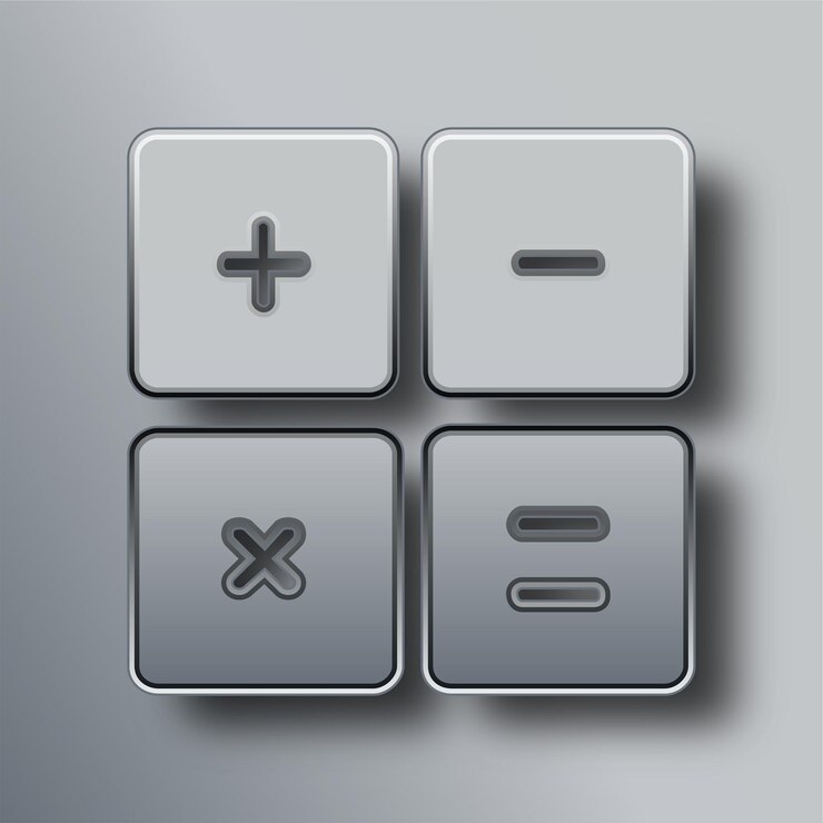 Vector el elegante icono de la calculadora de metal plateado con fondo gris