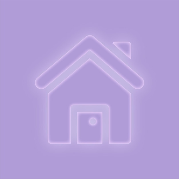 Elegante icono de la casa con efecto de brillo púrpura en fondo púrpura