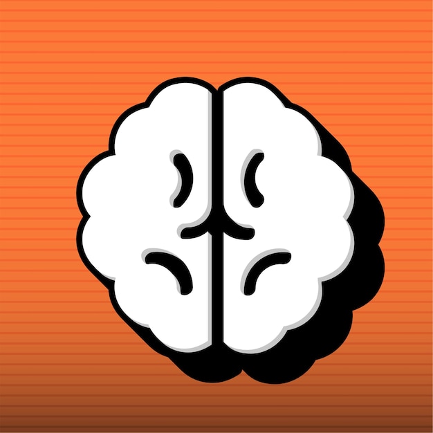 El elegante icono del cerebro en blanco y negro con fondo naranja personalizable