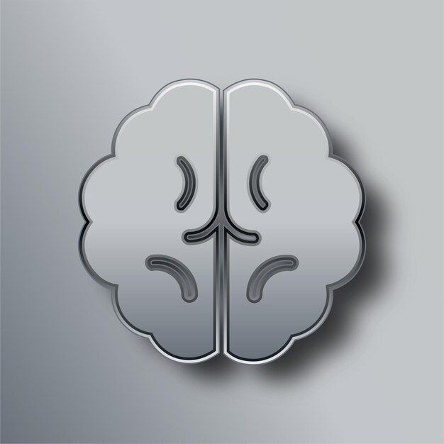 El elegante icono del cerebro plateado con fondo gris