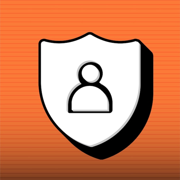 El elegante icono de escudo de protección del usuario en blanco y negro con fondo naranja personalizable