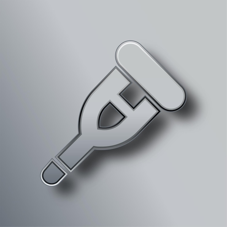 Vector el elegante icono de herramienta médica de metal plateado con fondo gris