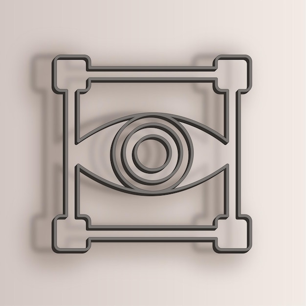 Elegante icono de lente de cámara con efecto de alambre con fondo blanco antiguo
