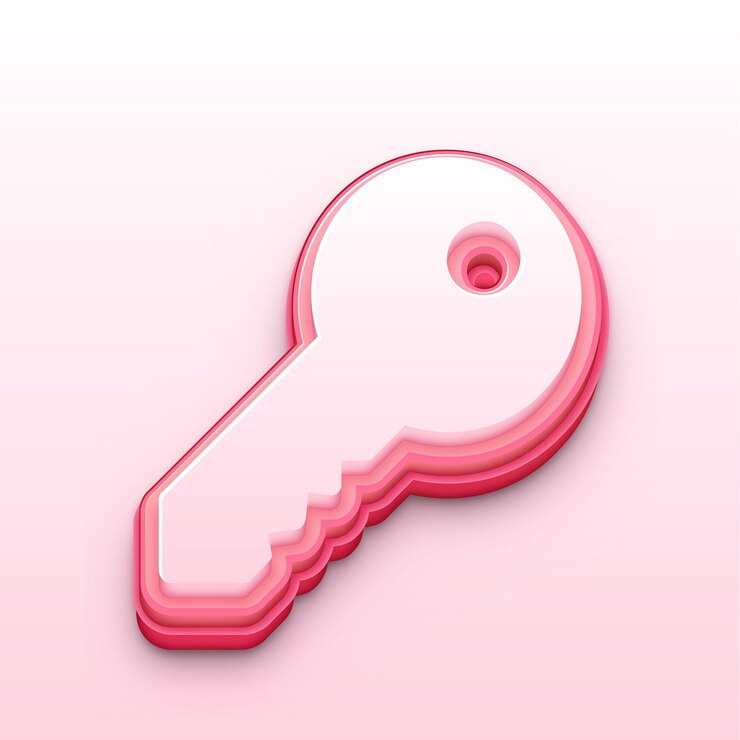 Vector elegante icono de llave rosa 3d para soluciones de seguridad y acceso