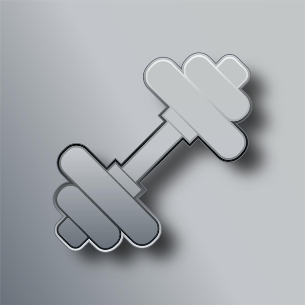 El elegante icono de mancuerna de metal plateado con fondo gris