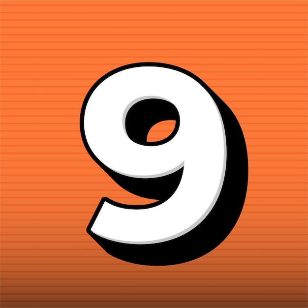El elegante icono número 9 en blanco y negro con fondo naranja personalizable