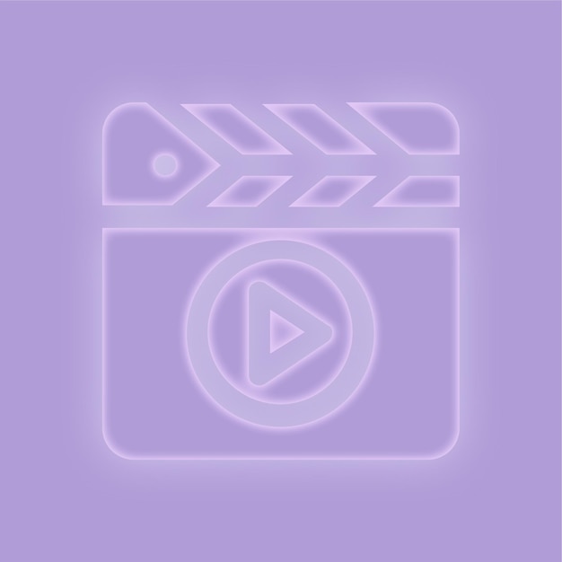 Elegante icono de película con efecto de brillo púrpura en fondo púrpura