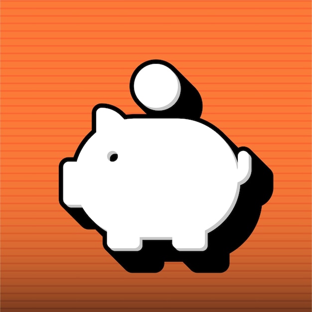 El elegante icono de Piggy Bank en blanco y negro con fondo naranja personalizable