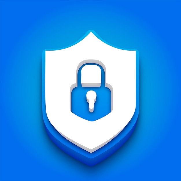 Elegante icono de seguridad de datos 3D azul y blanco con fondo azul