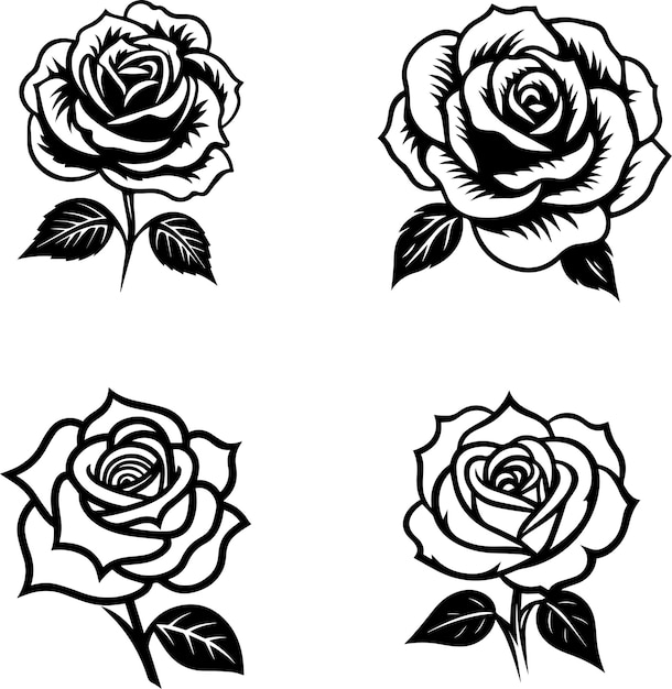 Elegante ilustración en blanco y negro de la flor de la rosa