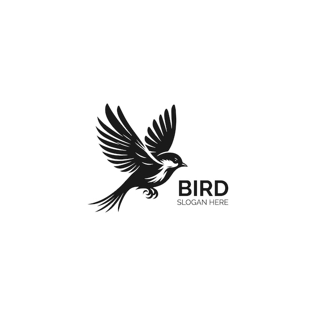 Elegante ilustración en blanco y negro de un pájaro en vuelo con las alas extendidas