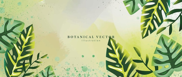 Elegante ilustración botánica brillante con hojas de monstera helecho de hojas de palma en tonos verdes para la decoración de fondos de pantalla de diseño