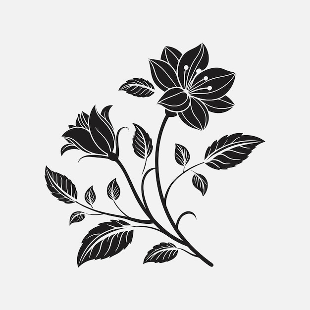 Elegante ilustración floral en blanco y negro