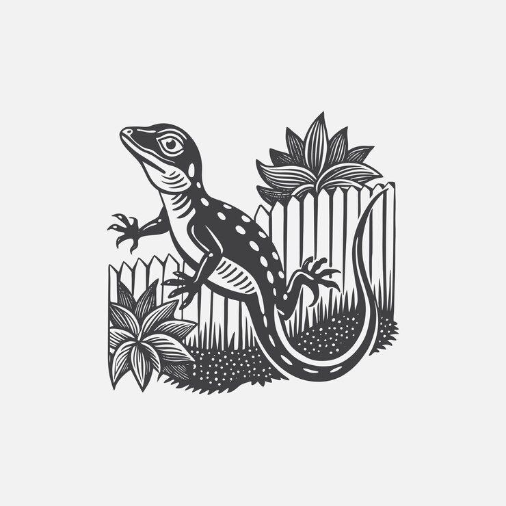 Vector elegante ilustración de lagarto blanco y negro de la valla del jardín impresión artística