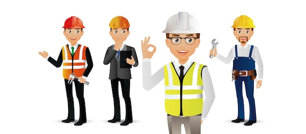 Elegante ilustración profesional de ingeniero y trabajador