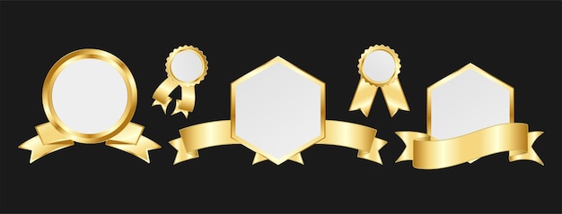 Elegante insignia de oro y conjunto vectorial de cinta