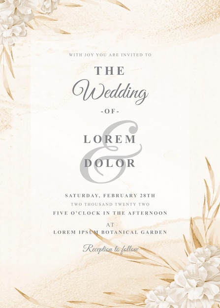 Una elegante invitación de boda con acentos florales
