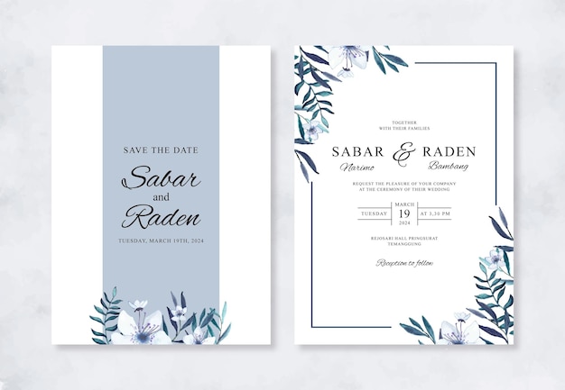 Elegante invitación de boda con acuarela floral