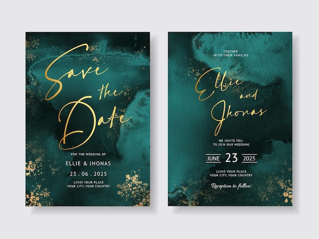 Elegante invitación de boda con acuarela pintada a mano