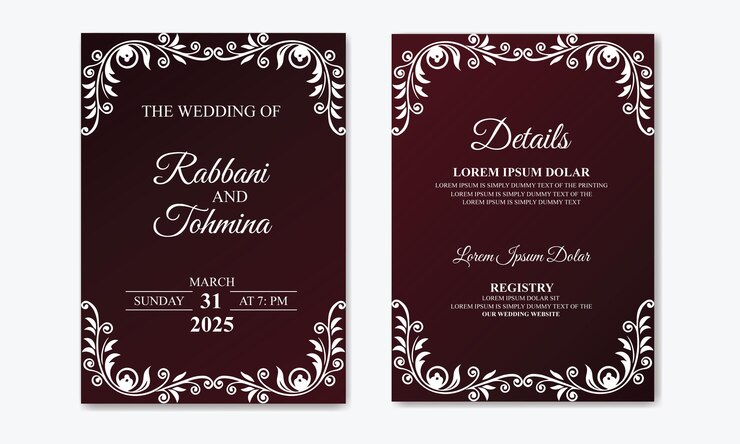 Elegante invitación de boda con adornos y detalles florales