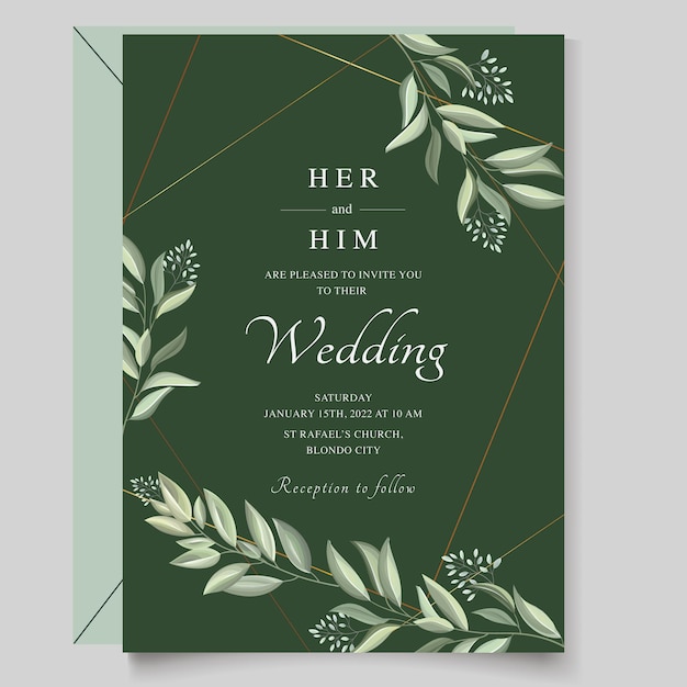 Elegante invitación de boda con hojas