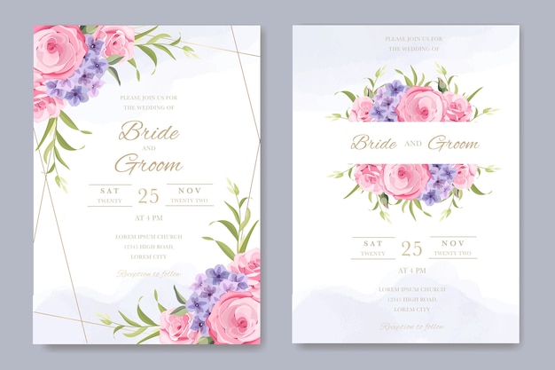 elegante invitación de boda con ramo de flores de hortensias
