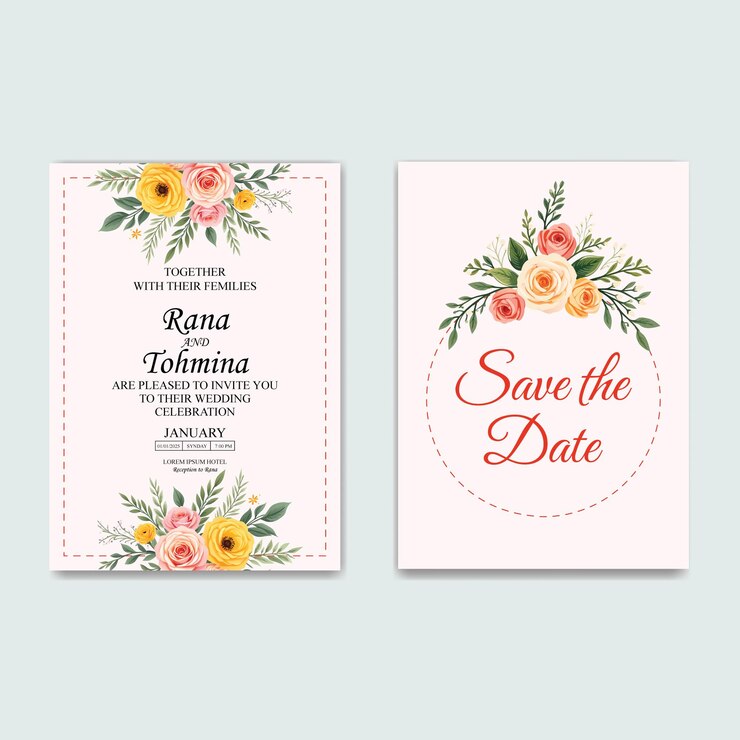 Elegante invitación floral para la boda Guarde la fecha