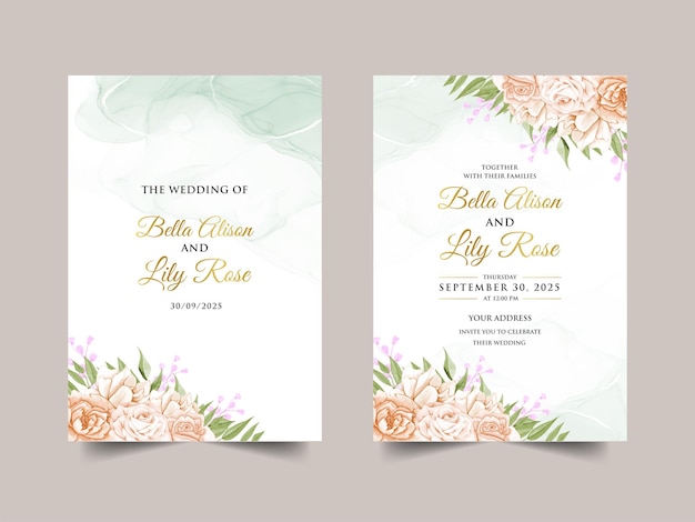 Elegante invitación floral de boda con peonías y vegetación acuareladas