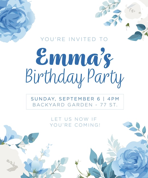 Elegante invitación floral para una fiesta de cumpleaños