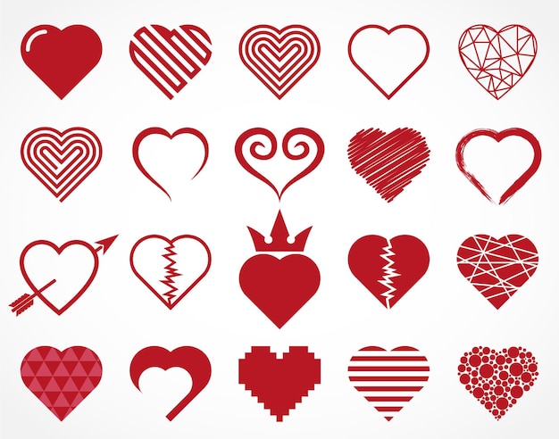 elegante juego de corazones decorativos de color rojo