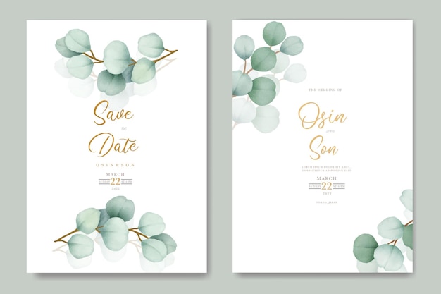 Elegante juego de tarjetas de invitación de boda de eucalipto