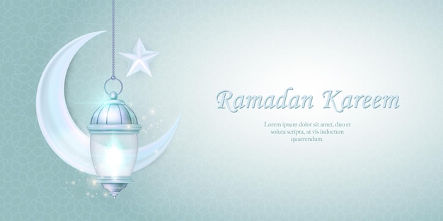 Elegante lámpara islámica 3D reluciente y luna de estrellas adecuada para el Ramadán Raya Hari Eid al Adha fiesta islámica