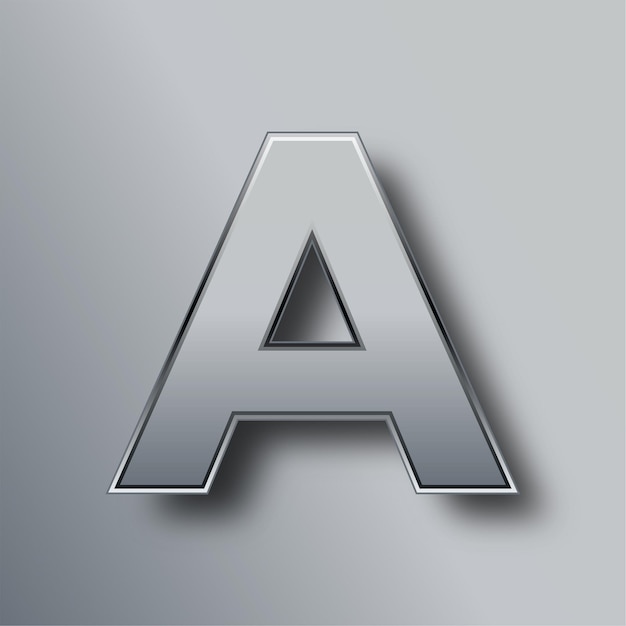 Elegante letra 3D plateada brillante con fondo gris para diseños modernos