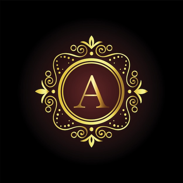 Elegante letra dorada Un monograma con diseño ornamental en un fondo oscuro para marcas de lujo