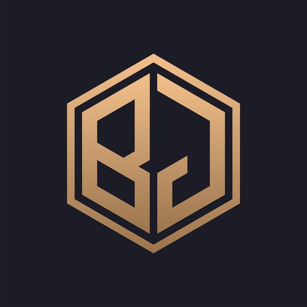 Elegante letra hexagonal diseño inicial del logotipo de BJ