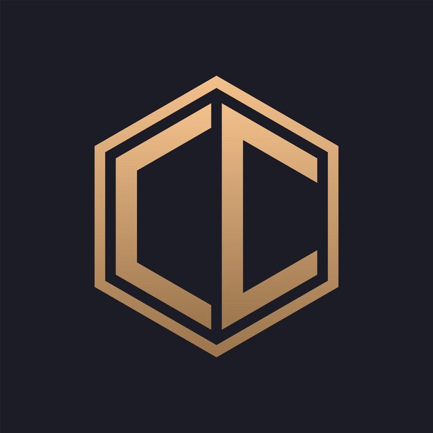 Elegante letra hexagonal diseño inicial del logotipo de CC