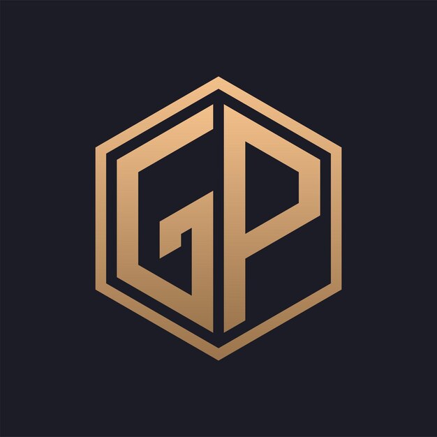 Elegante letra hexagonal diseño inicial del logotipo de GP
