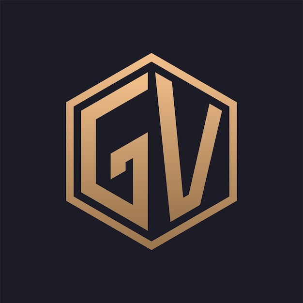Elegante letra hexagonal diseño inicial del logotipo de GV