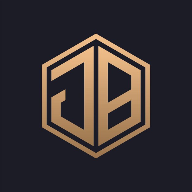 Elegante letra hexagonal diseño inicial del logotipo de JB