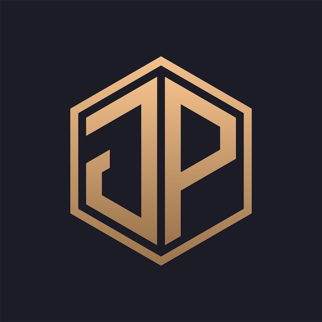 Elegante letra hexagonal diseño inicial del logotipo de JP
