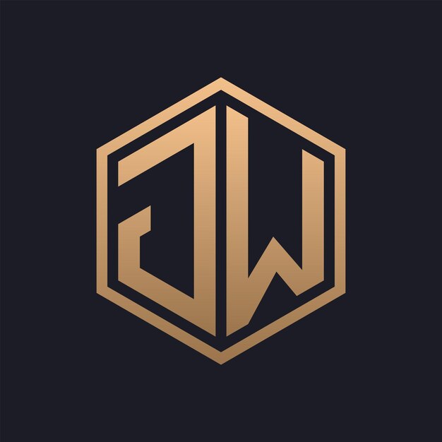 Vector elegante letra hexagonal diseño inicial del logotipo de jw