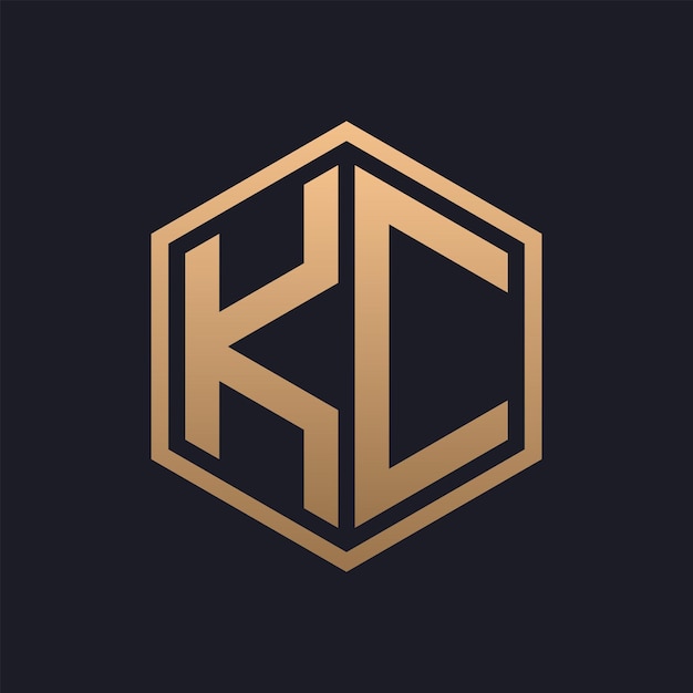 Elegante letra hexagonal diseño inicial del logotipo de KC