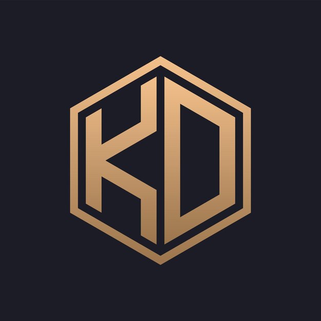Elegante letra hexagonal diseño inicial del logotipo de KD