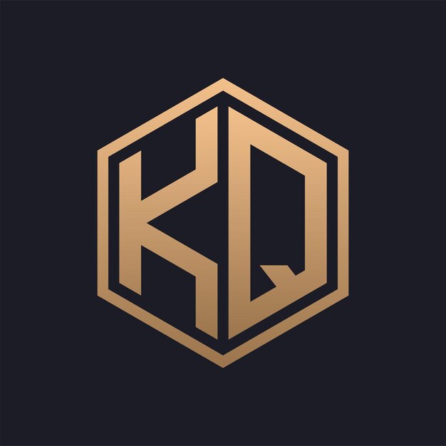 Vector elegante letra hexagonal diseño inicial del logotipo de kq plantilla de logotipo de lujo de kq